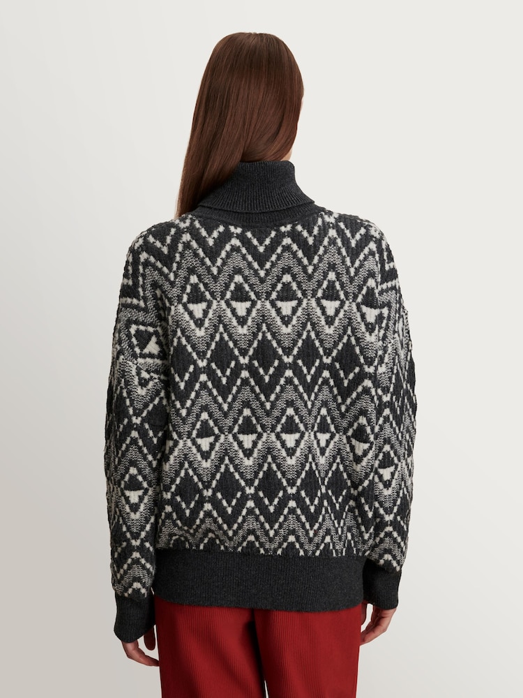 Varley Charcoal Ida Relaxed Fairisle Pattern Rollneck Jumper - Image 2 of 13