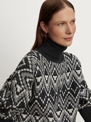 Varley Charcoal Ida Relaxed Fairisle Pattern Rollneck Jumper - Image 9 of 13