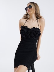 River Island Black Corsage Halter Mini Dress - Image 1 of 4