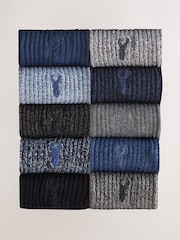 Blue/Grey Twisted - Pack de 10 calcetines gruesos con ciervos bordados - Imagen 1 de 14