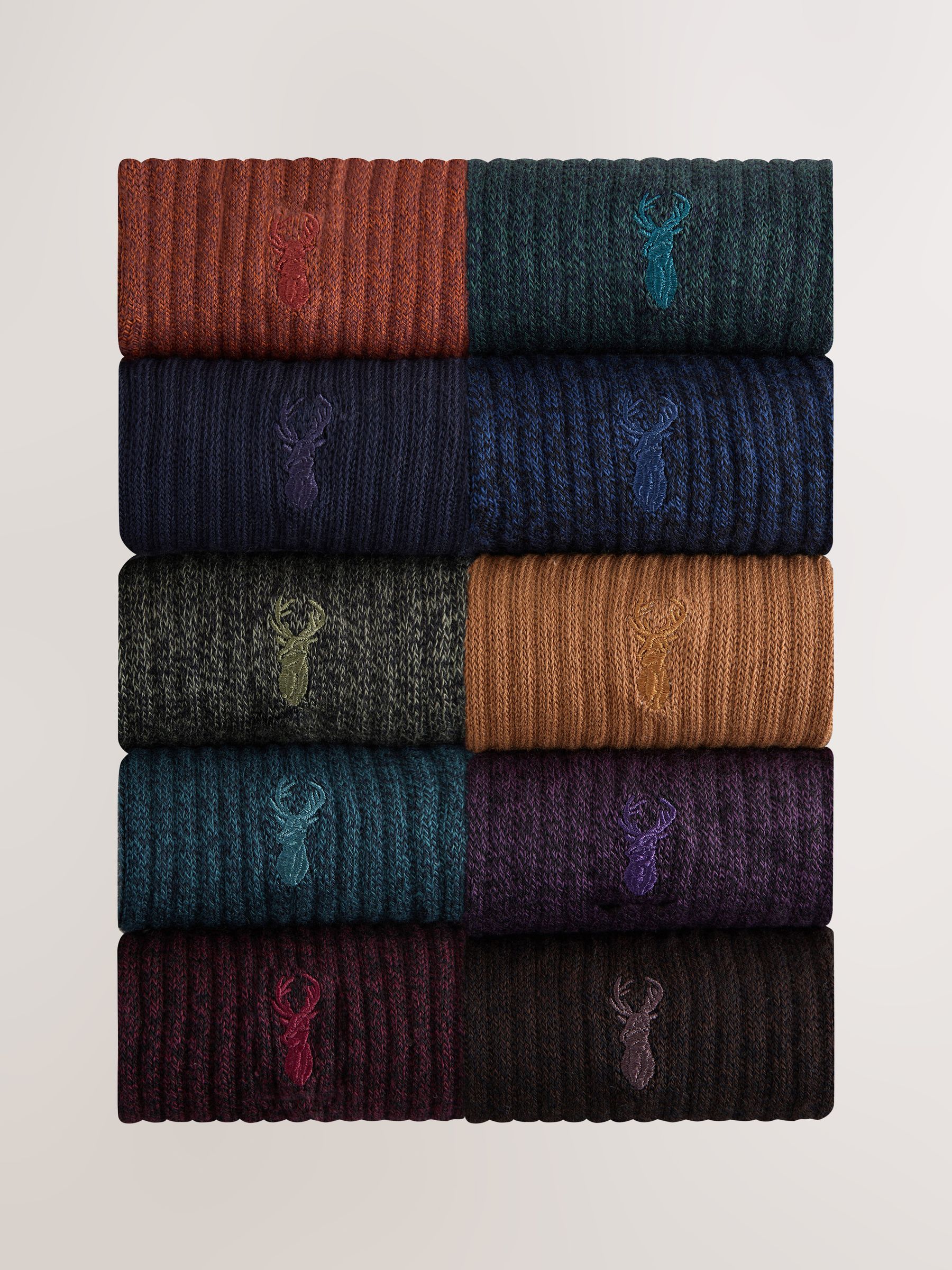 Buy Red/Orange/Blue Stag Embroidered Heavyweight Socks 10 Pack