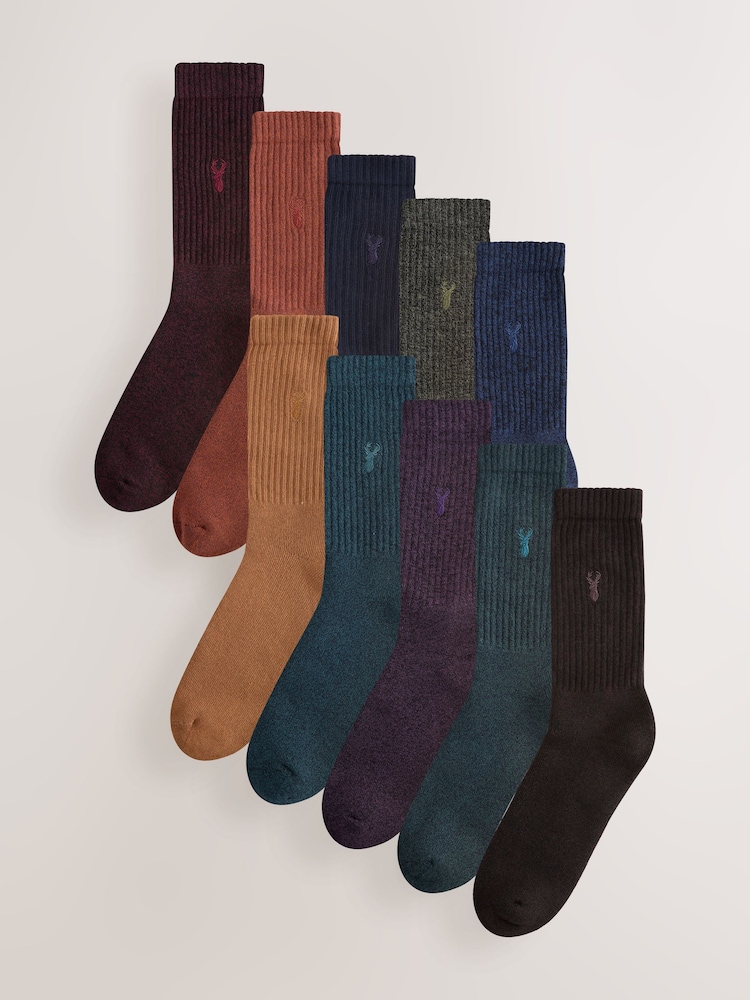 Red/Orange/Blue - Pack de 10 calcetines gruesos con ciervos bordados - Imagen 2 de 14