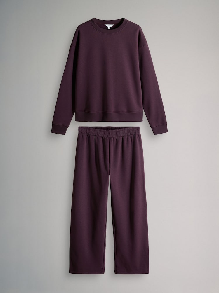The Set Dark Purple Crew Neck Sweatshirt and Wide Leg Joggers Set - Image 1 of 5 The Set Dark Purple Crew Neck Sweatshirt and Wide Leg Joggers Set - Image 1 of 5
