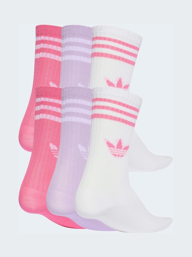 adidas White 6 Pack Kids 3-Stripe Crew Socks 6 Pack - Image 2 of 4 adidas White 6 Pack Kids 3-Stripe Crew Socks 6 Pack - Image 2 of 4