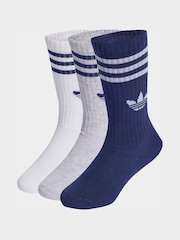 Білий/синій - adidas Kids 3у смужку шкарпетки з круглим вирізом 6 Pack - Image 1 of 3