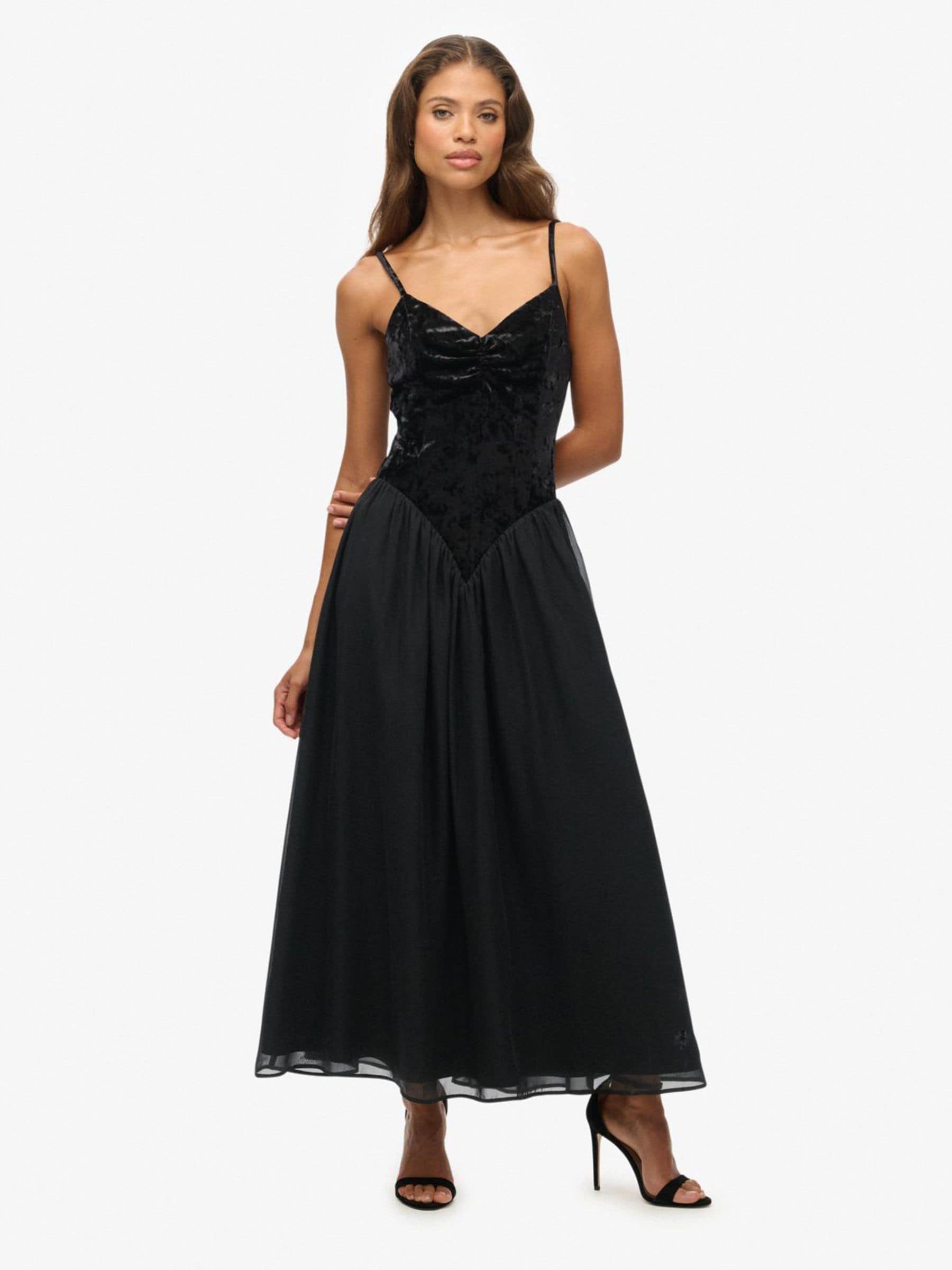 MISSGUIDED ブラックベルベットストラップレスドレス ドレープ 