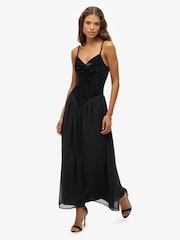 Superdry Black Velvet Corset Strapless Dress - Image 3 of 8