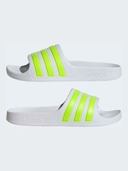 adidas White/Green Adilette Kids Swim Sandals - Image 5 of 9