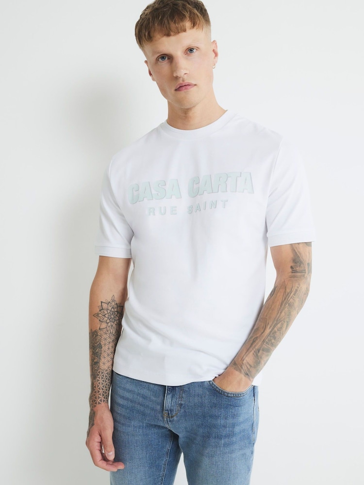 River Island White Slim Fit Casa Carta White T-Shirt - Image 1 of 5