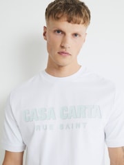 River Island White Slim Fit Casa Carta White T-Shirt - Image 4 of 5
