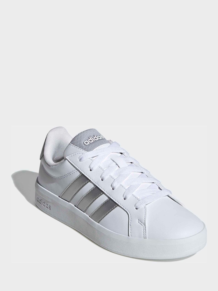 adidas White/Silver Grand Court 3.0 Junior Trainers - Image 1 of 9