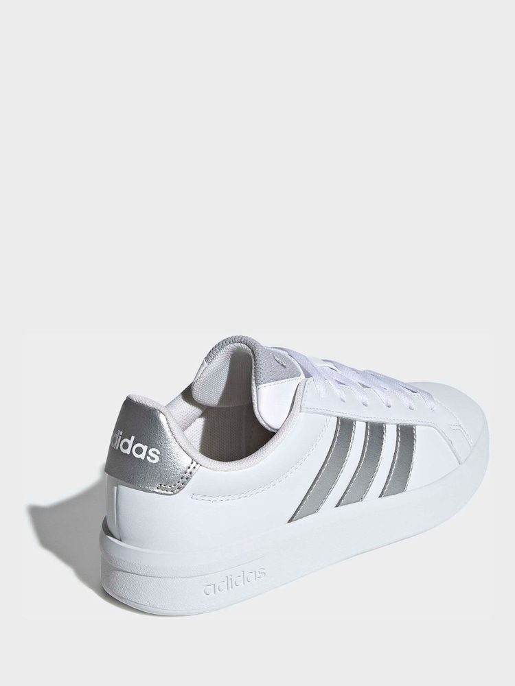 adidas White/Silver Grand Court 3.0 Junior Trainers - Image 2 of 9