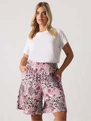 Yours Curve Pink Paisley Crinkle Shorts - Image 1 of 5