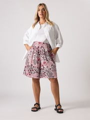 Yours Curve Pink Paisley Crinkle Shorts - Image 3 of 5