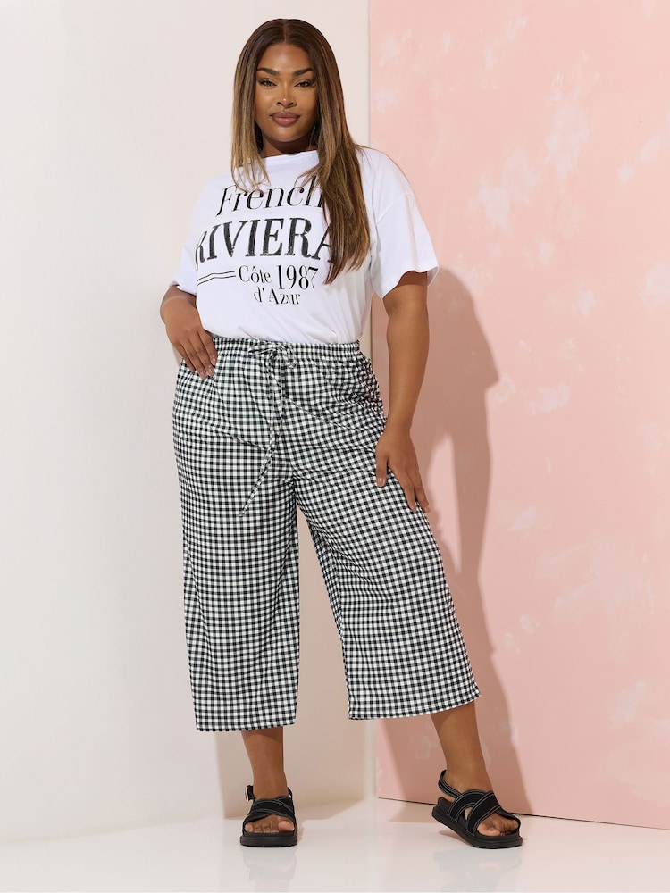 Yours Curve Black Gingham Culottes - Image 2 of 5