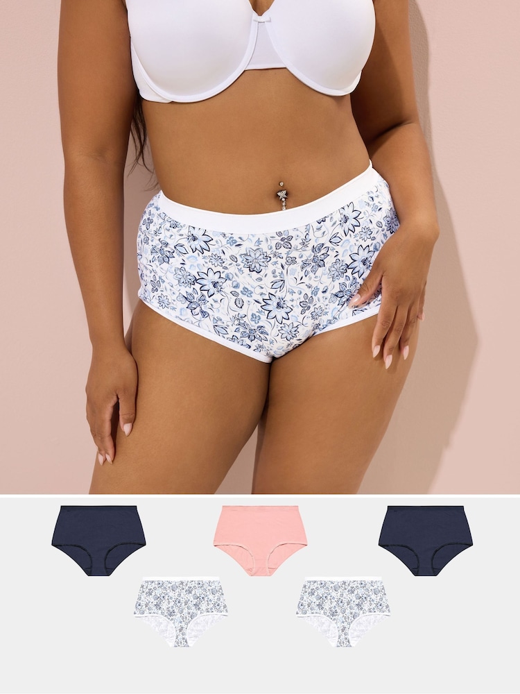 Yours Curve Blue Full Knickers 5 Pack - Image 1 of 10
