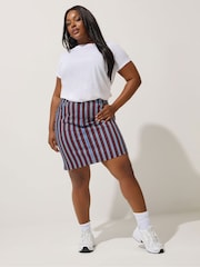 Yours Curve Blue Limited Stripe Denim Mini Skirt - Image 2 of 5