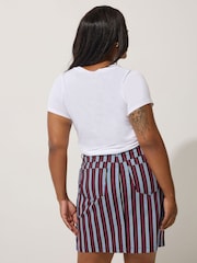 Yours Curve Blue Limited Stripe Denim Mini Skirt - Image 3 of 5