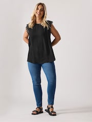 Yours Curve Black Crinkle Crochet Vest - Image 2 of 5