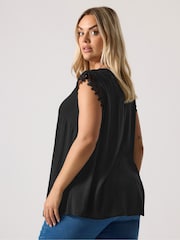 Yours Curve Black Crinkle Crochet Vest - Image 3 of 5