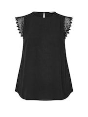 Yours Curve Black Crinkle Crochet Vest - Image 5 of 5