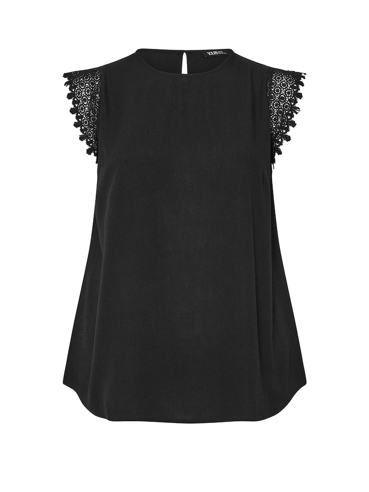 Yours Curve Black Crinkle Crochet Vest - Image 5 of 5