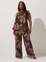 Yours Curve Black Limited Palm Tropics Halter Neck Top - Image 2 of 5