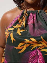 Yours Curve Black Limited Palm Tropics Halter Neck Top - Image 4 of 5