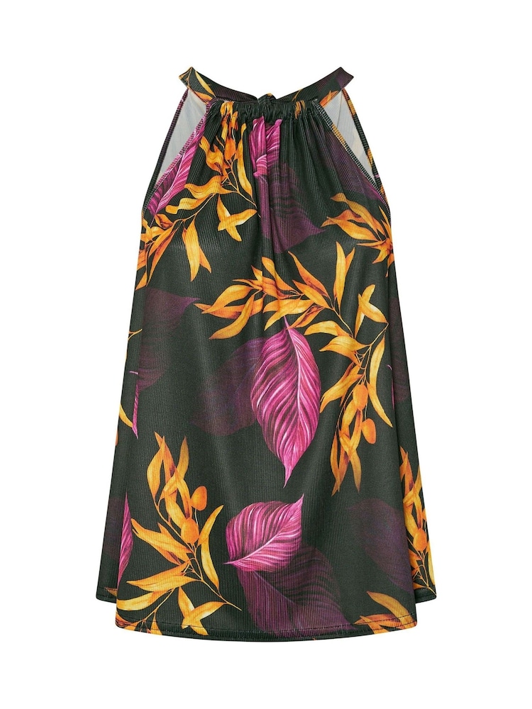 Yours Curve Black Limited Palm Tropics Halter Neck Top - Image 5 of 5