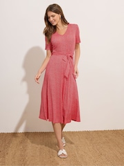 M&Co Red Ditsy Tie Waist Midi Dress - Image 2 of 5
