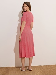 M&Co Red Ditsy Tie Waist Midi Dress - Image 3 of 5