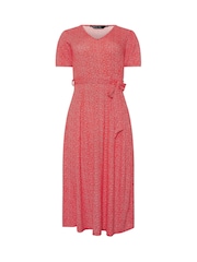 M&Co Red Ditsy Tie Waist Midi Dress - Image 5 of 5