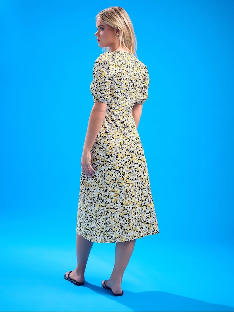 PixieGirl Petite Yellow Frill Neck Tie Front Mini Dress - Image 2 of 5