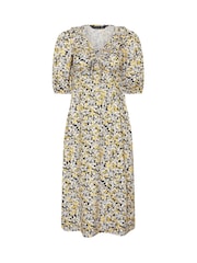 PixieGirl Petite Yellow Frill Neck Tie Front Mini Dress - Image 5 of 5