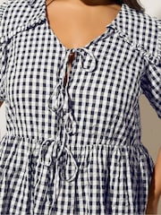 Yours Curve Blue Gingham Collar Blouse - Image 4 of 5