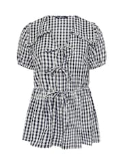 Yours Curve Blue Gingham Collar Blouse - Image 5 of 5