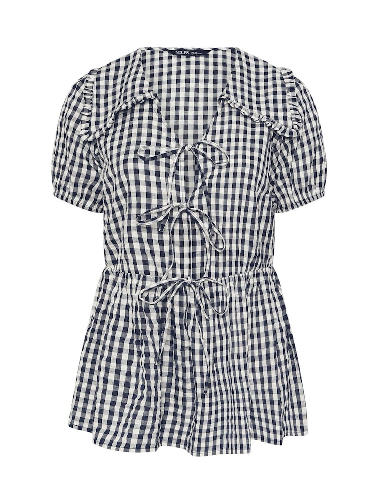 Yours Curve Blue Gingham Collar Blouse - Image 5 of 5