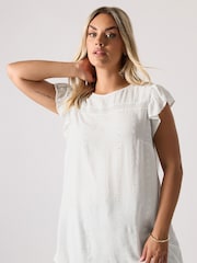 Yours Curve White Embroidered Crinkle Top - Image 1 of 5