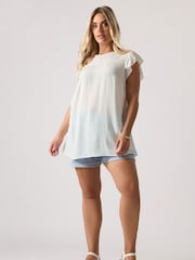 Yours Curve White Embroidered Crinkle Top - Image 2 of 5