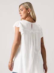 Yours Curve White Embroidered Crinkle Top - Image 3 of 5