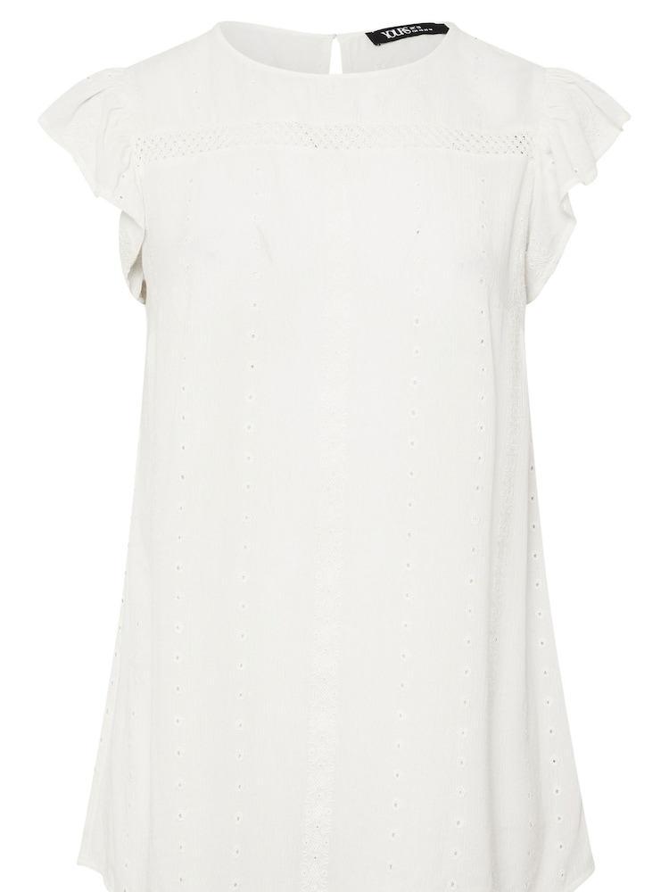 Yours Curve White Embroidered Crinkle Top - Image 5 of 5