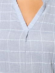 Yours Curve Blue Checed Notchneck Short Sleeve Blouse - Image 4 of 5
