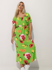 Yours Curve Green Limited Fruit Bardot Dress - Image 1 of 6