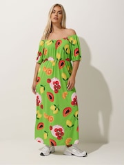 Yours Curve Green Limited Fruit Bardot Dress - Image 3 of 6