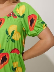Yours Curve Green Limited Fruit Bardot Dress - Image 5 of 6