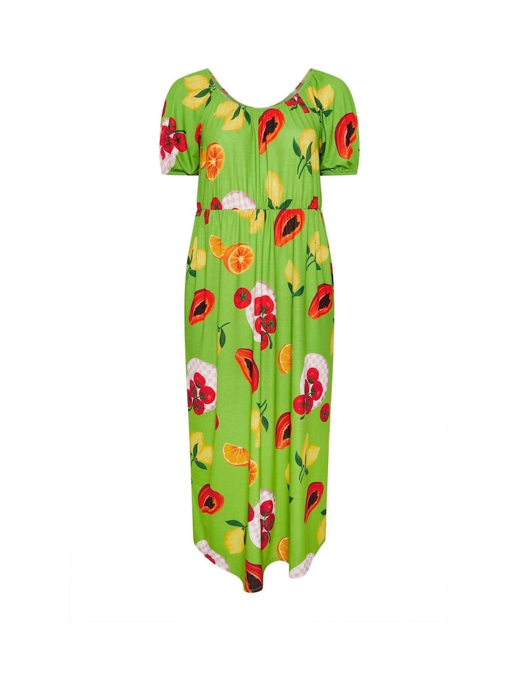 Yours Curve Green Limited Fruit Bardot Dress - Image 6 of 6