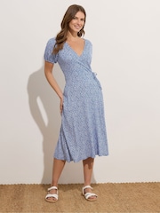 M&Co Blue Ditsy Wrap Midi Dress - Image 1 of 5