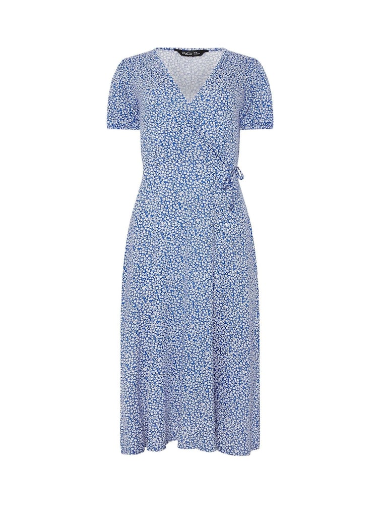 M&Co Blue Ditsy Wrap Midi Dress - Image 5 of 5