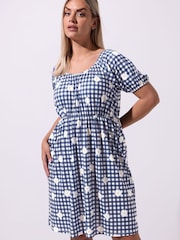 Yours Curve Blue Limited Gingham Mini Dress - Image 1 of 5