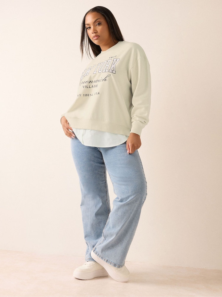 Yours Curve Cream New York Detail Sweatshirt - Image 2 of 5 Yours Curve Cream New York Detail Sweatshirt - Image 2 of 5